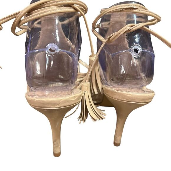 Womens Peep Toe Sandals Size 6 Natural Woven Heel Beige Niko Charles David - Picture 5 of 6